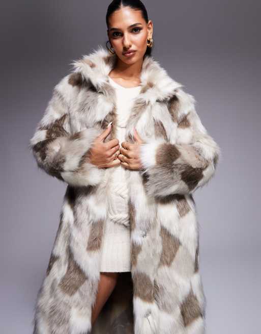 Patched faux fur coat sales