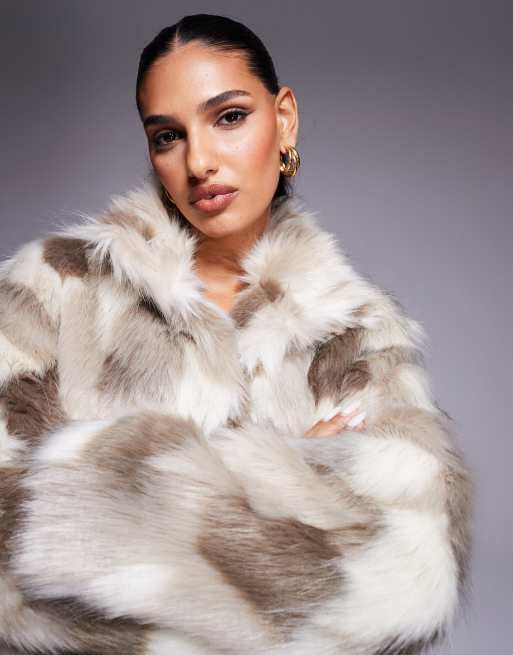 ASOS DESIGN longline patch faux fur coat in dalmatian, 3 of 4