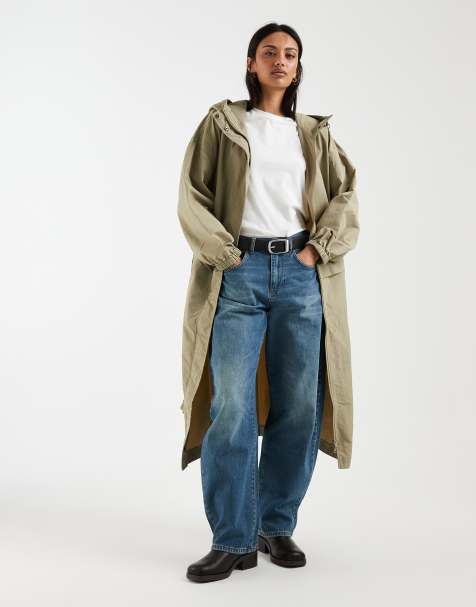 ASOS DESIGN longline performance fabric rain coat in sand - view 1