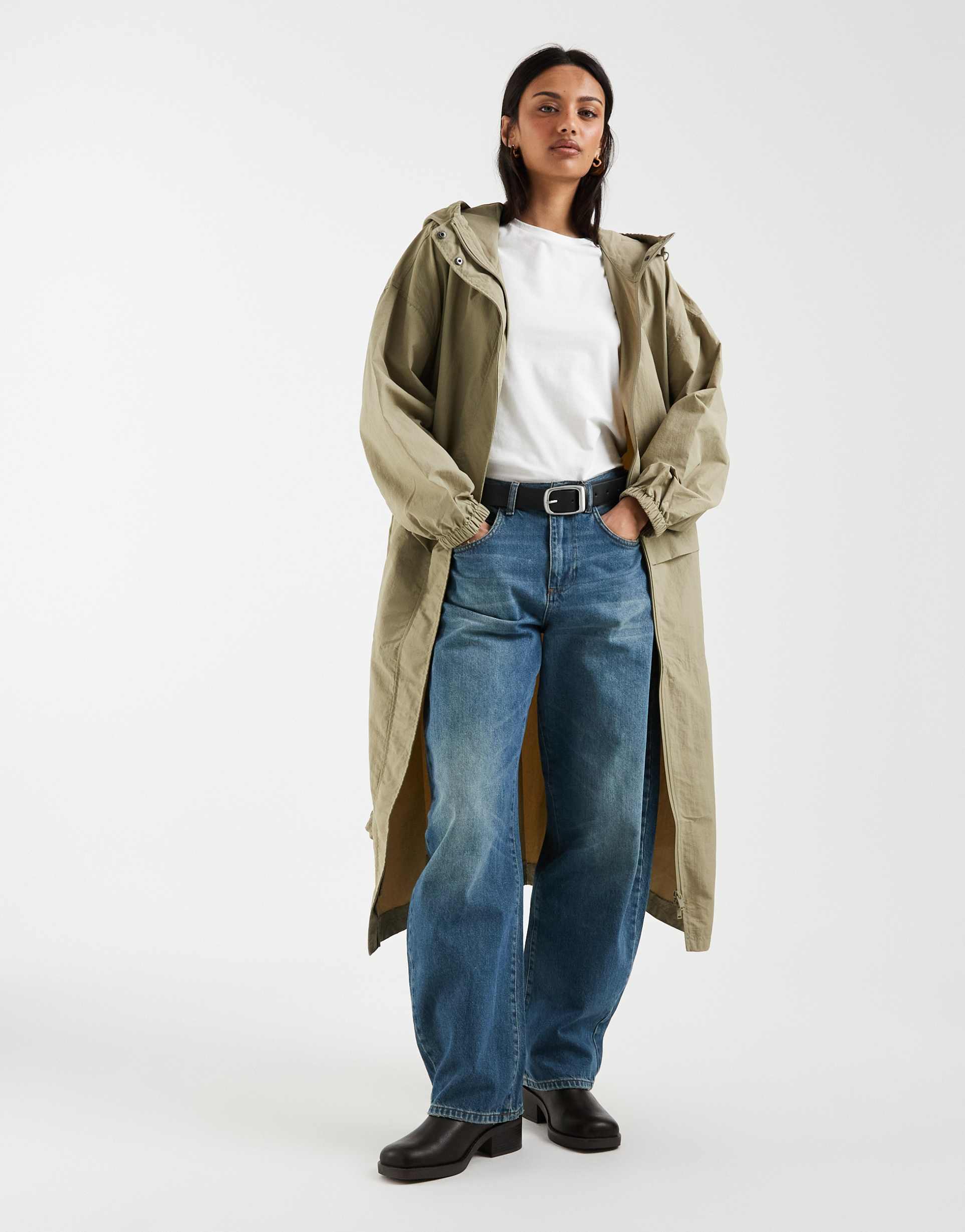 asos design longline performance fabric rain coat in sand