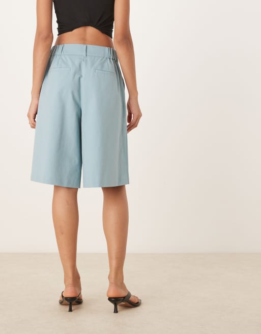 ASOS DESIGN longline pleat front safari shorts in turquoise