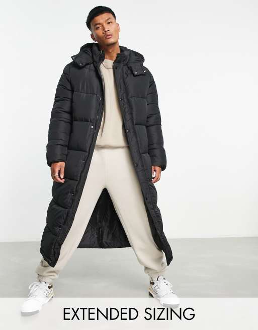 ASOS DESIGN longline puffer jacket in black monogram print