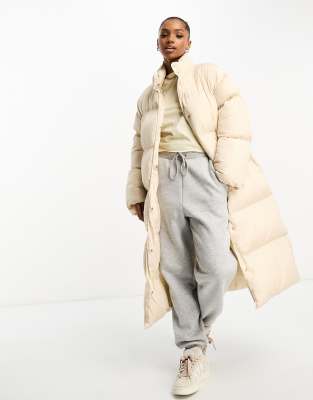 Asos Design Longline Puffer Coat In Cream-white