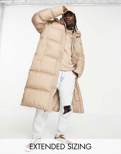 ASOS DESIGN longline puffer coat in stone