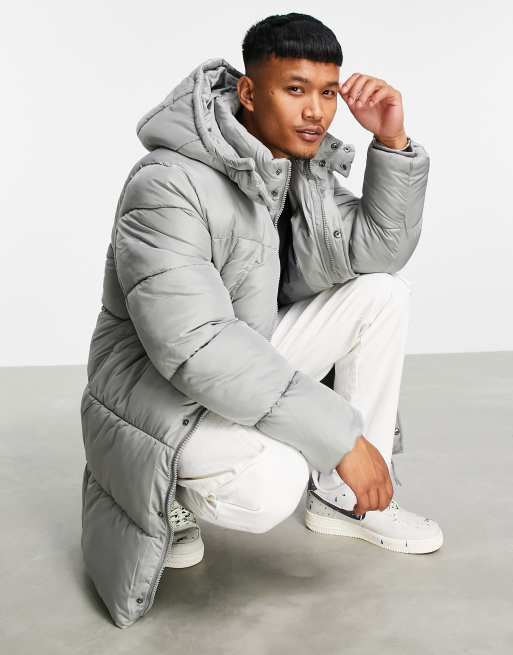 Grey longline puffer on sale jacket