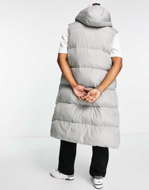 ASOS DESIGN longline puffer vest in stone