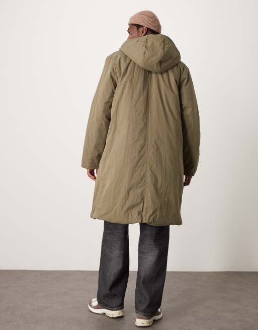 Khaki longline puffer coat online