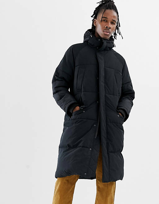 ASOS DESIGN longline puffer jacket with hood in black | ASOS