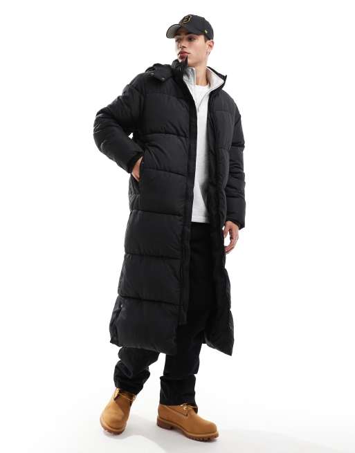 ASOS DESIGN longline puffer jacket with hood in black