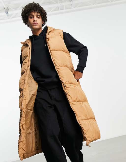 ASOS DESIGN longline puffer vest in camel