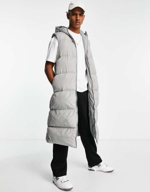 ASOS DESIGN longline puffer vest in gray