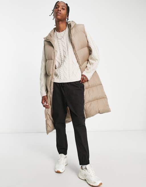 ASOS DESIGN puffer jacket with high neck in stone