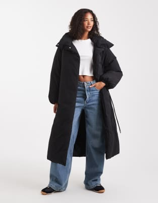 ASOS DESIGN - Longline-Pufferjacke in Schwarz mit Trichterkragen-Grau