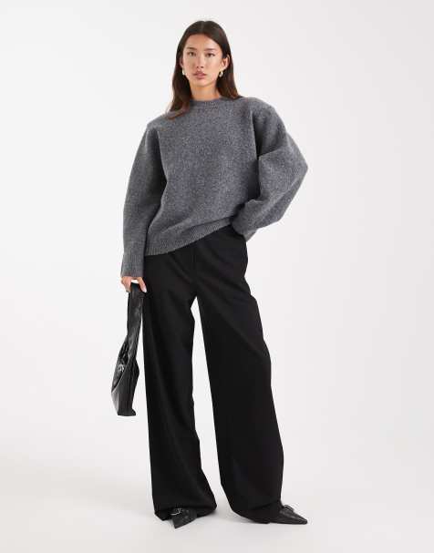 ASOS DESIGN – Longline-Pullover in Anthrazit mit überschnittener Schulter und Schulterpolstern - view 1