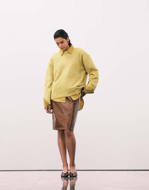 ASOS DESIGN – Longline-Pullover in Limettengrün mit Rundhalsausschnitt, 2 von 4