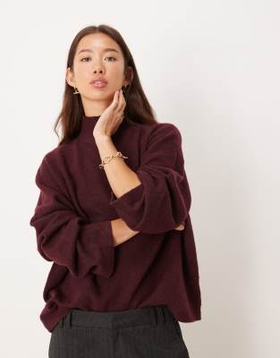ASOS DESIGN - Longline-Pullover in Pflaume mit Trichterkragen-Lila