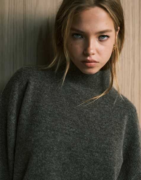 ASOS DESIGN – Longline-Pullover in Pilzbraun mit Stehkragen - view 1