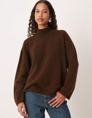 ASOS DESIGN - Longline-Pullover in Schokobraun mit Stehkragen-Brown