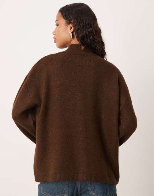 ASOS DESIGN – Longline-Pullover in Schokobraun mit Stehkragen, 4 von 4