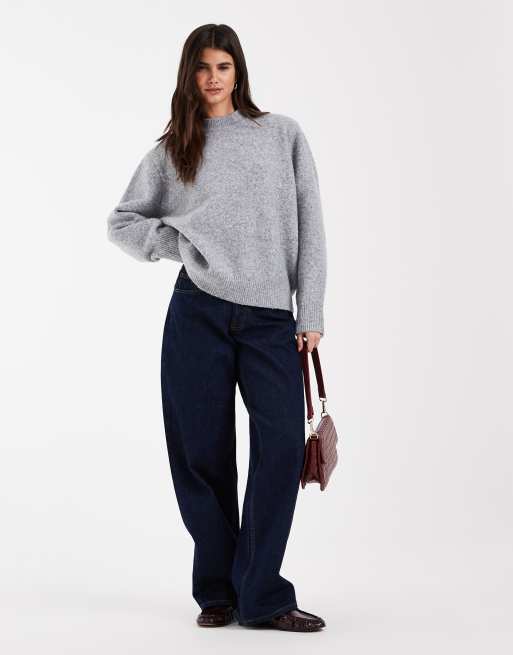 ASOS DESIGN Longline-Pullover mit überschnittenen Schultern und Schulterpolstern in Graumeliert, 2 von 4