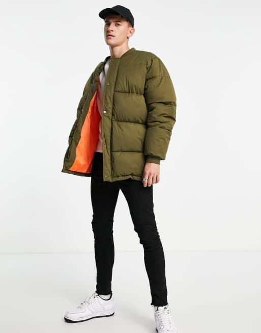 ASOS DESIGN longline quilted bomber jacket in khaki