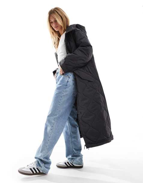 ASOS DESIGN longline quilted jacket with hood in charcoal - view 1