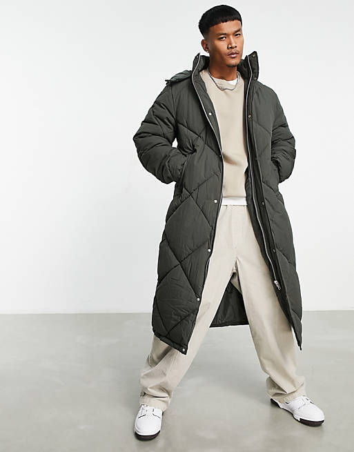 ASOS DESIGN longline quilted puffer coat in grey | ASOS