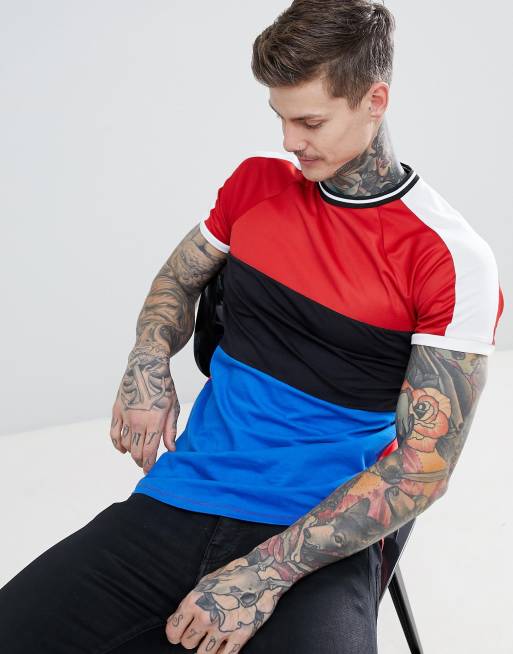 ASOS DESIGN longline raglan t-shirt with curved hem and polytricot