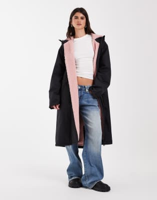 Asos Design Longline Rain Coat In Black
