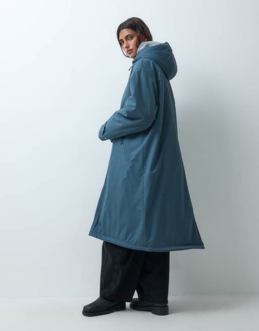ASOS DESIGN longline rain coat in teal with blue borg liner, 2 of 4