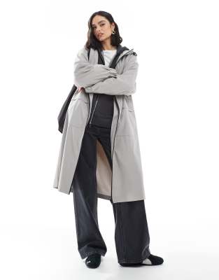 Asos Design Longline Rain Coat With Contrast Trim In Gray