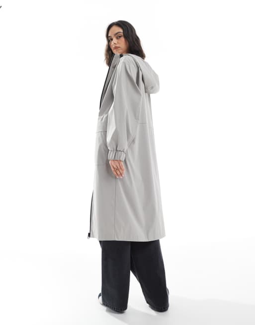 ASOS DESIGN – Longline-Regenmantel in Grau mit Kontrastbesatz, 4 von 4