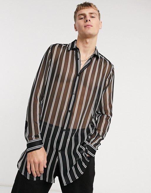 ASOS DESIGN longline regular shirt with curved hem in sheer stripe