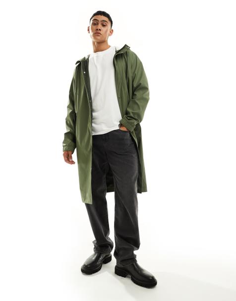 ASOS DESIGN longline rubberised windbreaker jacket in khaki - view 1
