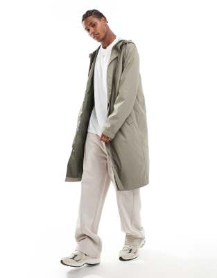 Asos Design Longline Rubberized Windbreaker Jacket In Mushroom-neutral
