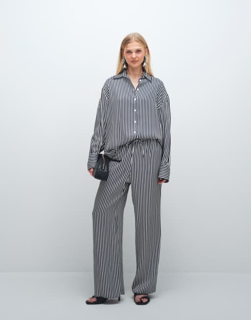 ASOS DESIGN – Longline-Satinhemd mit Nadelstreifen, Kombiteil, 2 von 7