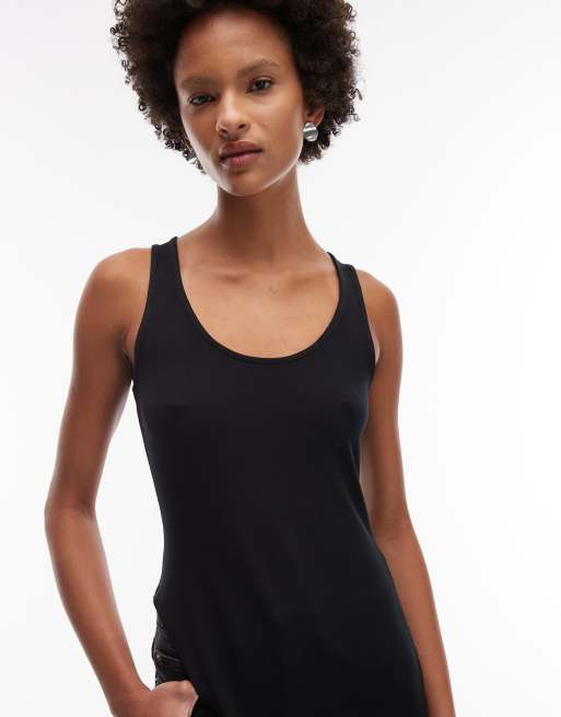 ASOS DESIGN longline scoop neck tank top in black, 2 of 4