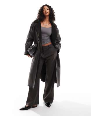 ASOS DESIGN ASOS DESIGN longline shearling jacket with contrast binding in brown