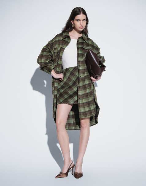 ASOS DESIGN longline shirt co-ord in green check - view 1