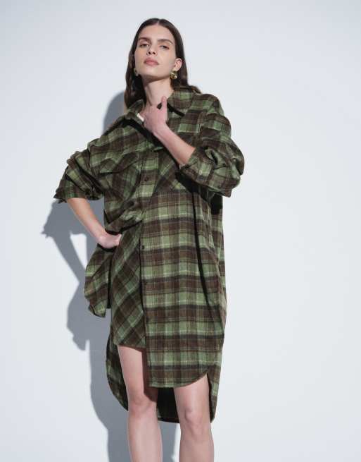 ASOS DESIGN longline shirt co-ord in green check, 2 of 4