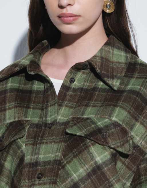ASOS DESIGN longline shirt co-ord in green check, 3 of 4