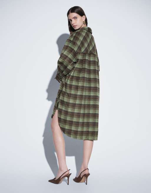 ASOS DESIGN longline shirt co-ord in green check, 4 of 4
