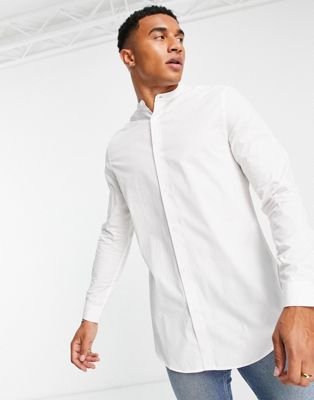 ASOS DESIGN longline shirt in white with grandad collar | ASOS