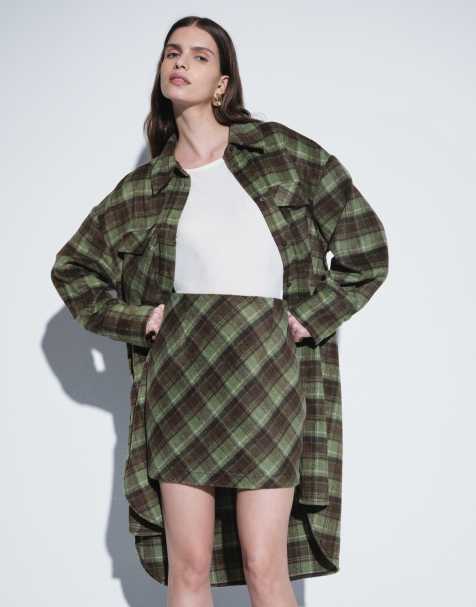 ASOS DESIGN longline shirt set in green check - view 1