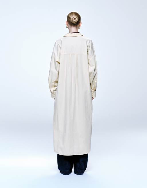 ASOS DESIGN longline shirt with dolphin hem in butter yellow, 3 of 4