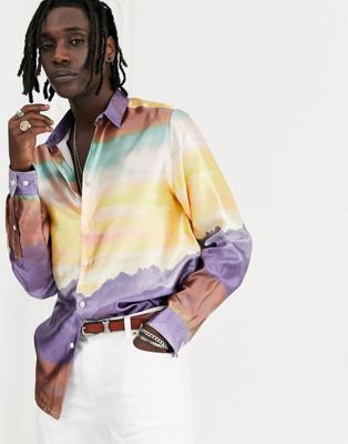 ASOS DESIGN longline shirt with landscape print | ASOS