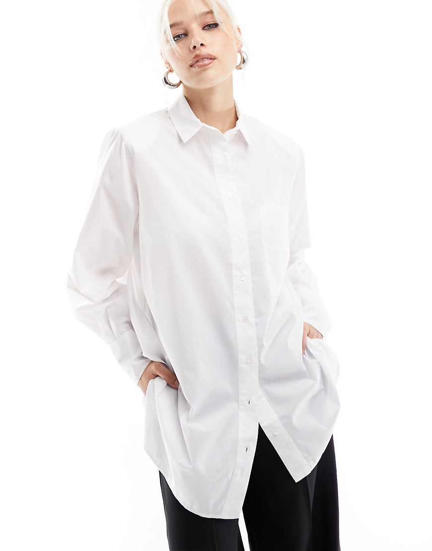 ASOS DESIGN longline shirt with shoulder pad-White