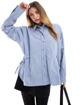 Shop ASOS DESIGN longline shirt with tie side detail in stripe Online – Trendy & Affordable Fashion