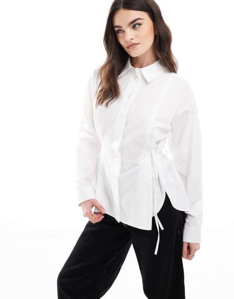 ASOS DESIGN longline shirt with tie side detail in white - view 1