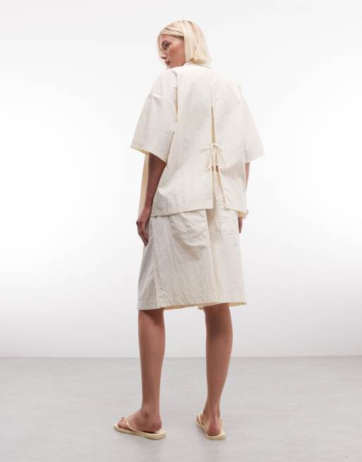 ASOS DESIGN longline short in techy fabric co-ord in cream, 4 of 5